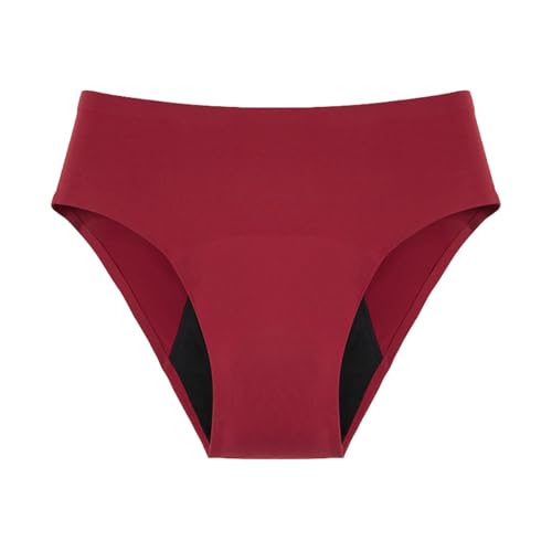 Nahtlose Unterwäsche Damen Rot Taille, Unterwäsche für Frauen, auslaufsichere Menstruationshöschen Baumwolle für die Nacht Hotpants Damen Unterwäsche Rot (Red, L)