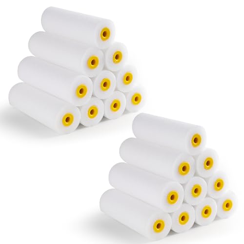 Mister Rui 20x Lackierwalze, 11 cm Schaumwalze, Lackierwalzen, Schaumstoff-Farbroller 4 Zoll, Mini-Farbroller-Abdeckung zum Streichen von Wänden, Schränken