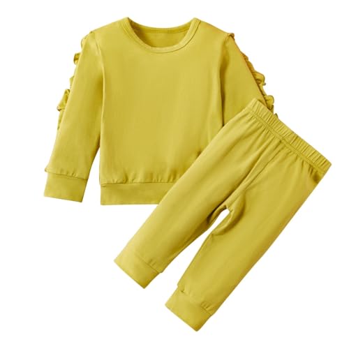FGUUTYM Kleinkind Kinder Baby Mädchen Langarm Solide Rüschen Tops Solide Hosen Pyjamas Outfits Baby Kleidung Mädchen 62 (Yellow, 2-3 Years)