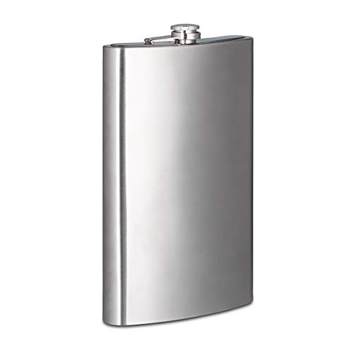 Relaxdays Flachmann XXL aus Edelstahl, Riesen Flachmann mit 1,8l Fassungsvolumen, klassisches Flachmann-Design, Silber