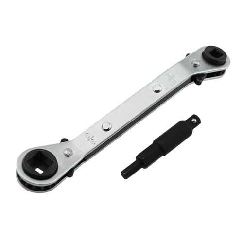 RLECS 2-teiliges Reparaturschlüssel-Set für Kühlgeräte, Ratschenschlüssel, Vierkantschlüssel, 3/16 Zoll, 1/4 Zoll, 5/16 Zoll, 3/8 Zoll und Sechskant-Bit-Adapter, geeignet für Klimaanlagenwartung