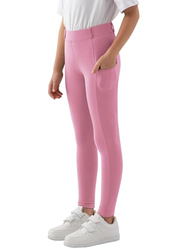 MoFiz Kinder Reithose Mädchen Vollbesatz mit Silikon Kinder Reitleggings mit Reißverschlusstasche Rosa 158-164