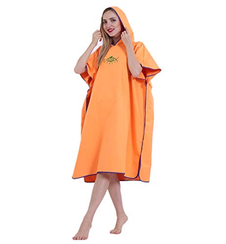 X-Labor Unisex Badeponcho Strandtuch Mikrofaser Schnelltrockend Bademantel Poncho mit Kapuzen Duschtuch Handtuch Schwimmen Surfing Strand Tauchen Badeort (OneSize, A-Orange)