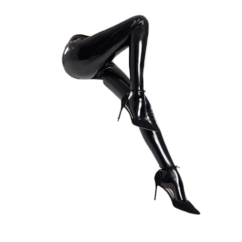 Generisch Damen Glänzend Latex Leggings Mit Reißverschluss Im Schritt Ouvert Wetlook Hose Strumpfhose Lack Offener Schritt Pantyhose Leggings Erotik Pants Clubwear PU Shiny Lackoptik Hose Skinny