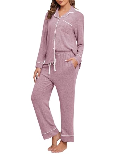 Wulitaotao Schlafanzug-Sets für Frauen passende Pyjamas gestrickt übergroße Pyjamas 2-teilige Lounge-Sets Nachtwäsche-Kleidung