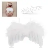 PIQIUQIU Baby Fotoshooting Kostüm Engelsflügel mit Leaf Haarband Feder Baby Engel Flügel Neugeborenen Set Fotografie Kostüm Neugeborenen