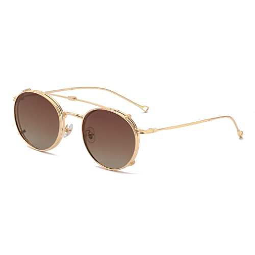 kachawoo Flip-up Gläser mit polarisierten Sonnenbrillen Lens Clip auf Sonnenbrillen für Männer Frauen Grün Rosa Blau Multifunktionsrahmen (gold with brown)