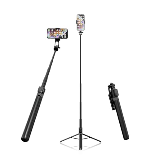 180cm Handy Stativ für Smartphone, Stabil und Tragbar Aluminium Selfie Stick Stativ, ausziehbares Aluminium-Handystativ, Reisestativ mit Handyhalter, kompatibel mit iPhone/GoPro