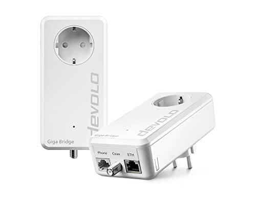 Devolo Giga Bridge Koaxial-Set, Glasfaserlösung, Glasfasernetzabschluss (ONT) mit dem Router verbinden, Glasfaser im Haus verlegen, Glasfaser-Kabel, weiß, 07114, White