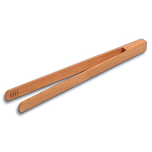 5x HOFMEISTER® Grillzange aus edlem Kirsch-Holz, 30 cm, für Bratwurst, Steaks & Gemüse auf dem BBQ, fester Griff dank Rillen-Fräsung, hygienisch & hitzebeständige Pinzette