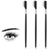3 Stück Wimpernbürste Lange Augenbrauenkamm Wimperntrenner Kleine Augenbrauenbürste mit Metallzähnen Schwarz Wimpernkamm Augen Make-up Werkzeug für Damen Augenbrauenpflege (Lange Griff)