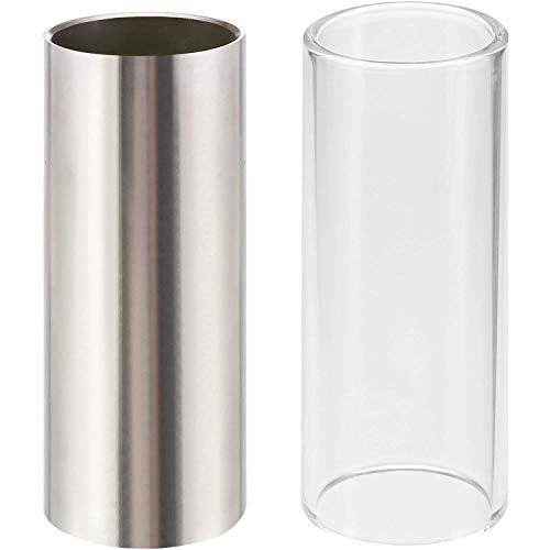 2 Stück Glas Slide und Edelstahl Slide in Box für Gitarre, Bass, Mittel (6 cm)