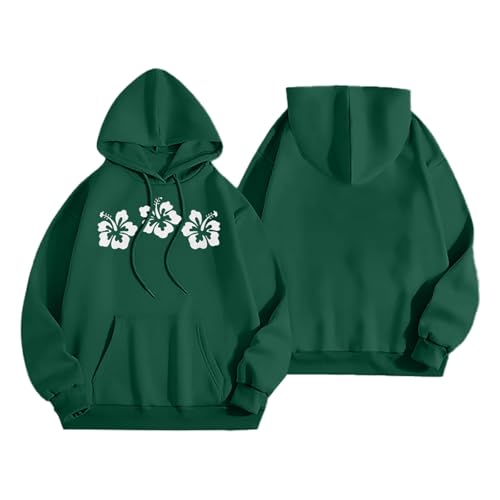 HOOUDO Same Day Angebote Sale Sweatshirts für Teenager-Mädchen, langärmelig, Blumendruck, lässig, grafische Kapuzenpullover mit Kordelzug, übergroßer Kapuzenpullover Schw Sale Angebote Bestellung