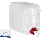 MARKESYSTEM Kanister aus HDPE-Kunststoff, Hahn, Kennzeichnungs-Set, breite Öffnung, ADR-Zulassung, stapelbar, lebensmittelecht, ideal als Flüssigkeits- und Chemikalienbehälter, 25 L