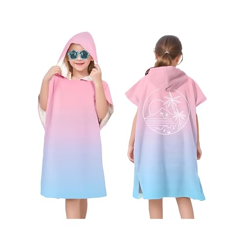 Proumhang Kinder Surf Poncho Badeponcho Mikrofaser Bademantel Strandtuch Frottee Wechselmantel Wassersport Poncho Mädchen Jungen 60 cm x 75 cm