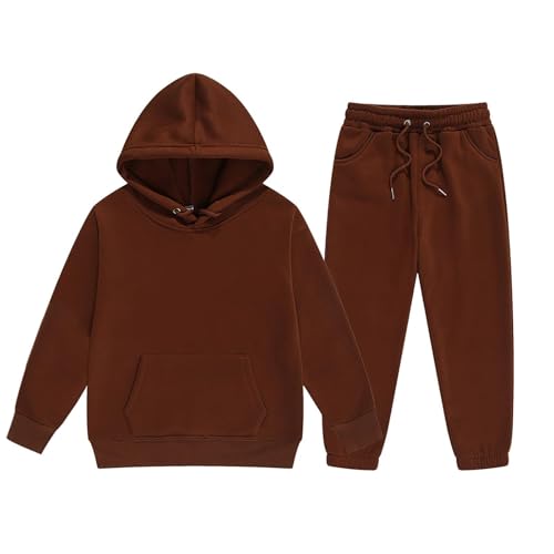 2025 Trainingsanzug für Kinder Jungen Mädchen Einfarbig Jogginganzug Einfarbig Langarm Hoodie + Jogginghose 2 Teiler Outfit Mädchen Sportanzug Kapuzenpullover mit Hose Bekleidungssets für 2-13 Jahre