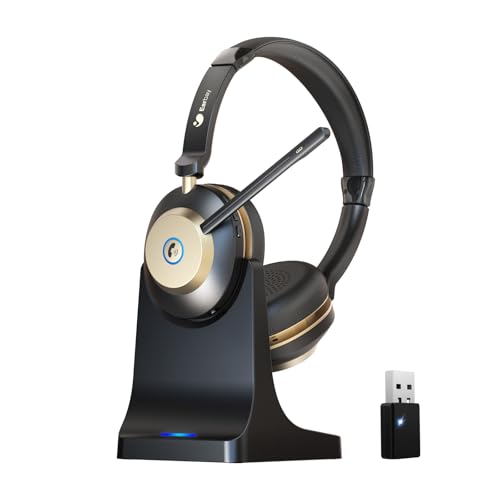 Earbay Kabelloses Headset, Bluetooth Headset mit Mikrofon Rauschunterdrückung & USB-Dongle,Kabelloses Headset mit Mikrofon, Ladestation & USB-Dongle für PC/Büro/Zoom/Skype/Laptop