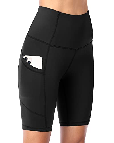 DDOBB Damen Radlerhose mit Taschen High Waist Sport Shorts Damen Sommer Kurze Sporthose Blickdicht Yoga Shorts Leggings Hose Gym Fitness Outdoor(Schwarz,L)
