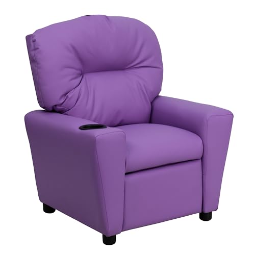 Flash Furniture Contemporary Kids Recliner with Cup Holder, Wood, Lavender Vinyl, 66.04 x 53.34 x 53.34 cm