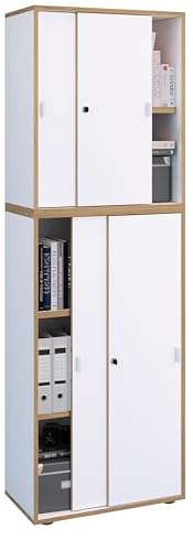 VCM Holz Büroschrank Ordner Aktenschrank Büromöbel Schrank Salia 5-Fach Breite 60 cm Schiebetüren Weiß