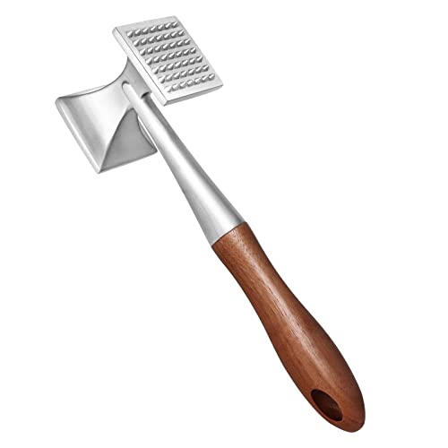 Asdirne Fleischklopfer, Schwer Belastbar Fleischhammer, Steakhammer mit Holzgriff und Lebensmittelechter Zinklegierung, 2 in 1 Fleischklopfer, 26 CM