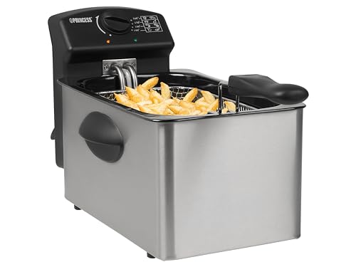 Princess Fritteuse – 2000 Watt, 4 Liter Fassungsvermögen, 800 g Füllmenge, 4 Personen, Thermostat, Kaltzone 182642, 01.182642.01.001, Silber