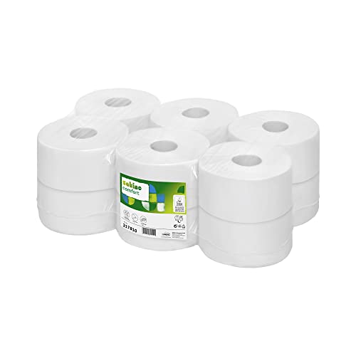12 Toilettenpapier Großrollen 2-lagig – 8.640 Blatt – Ø Hülse: 6 cm/Ø Rolle: 18 cm - Made in Germany - EU Ecolabel Zertifiziert - JT1 kompatibel - Jumborolle aus 100% Recyclingpapier - Satino