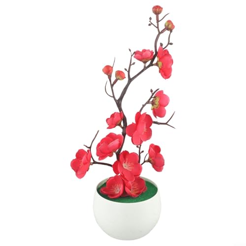 Lebensechte Pflaumenblüten-Bonsai-Simulationspflanze, perfekt für Heimbüro und Stoffgeschäfte (Rosenrot)