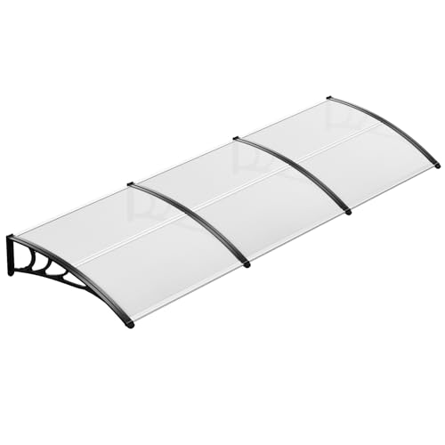 LIFERUN Vordach für Haustür, 270x98.5 cm, Transparentes Pultbogenvordach, Polycarbonat Halterung, Verstärkte Aluminiumstreifen, Fenstermarkise, Pultvordach, Sonnenschutz und Regenschutz