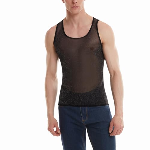 Unterhemd Herren Tank Top Mesh Unterhemd Durchsichtig Muskelshirts Ärmellos T-Shirt Transparent Shirts Netzhemd Netz Clubwear Sexy Oberteil Fitness Unterwäsche Hip Hop Tanktop