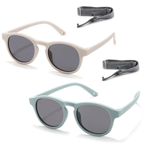 Jortmrd 2 Stück Sonnenbrille Baby, UV400 Schutz Sonnenbrille Kinder, Baby Sonnenbrille mit Riemen, Polarisierte Kindersonnenbrille für 6 Monate - 3 Jahre, Jungen Mädchen
