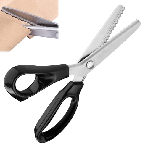 Stoffschere Zickzackschere,Schneiderschere Zackenschere,Edelstahl Zickzack Schere mit Komfortgriff,Schneiderschere Zackenschere,Stoff Zackenschere Gezahnt,Zickzackschere,Fabric Scissors,Schwarz