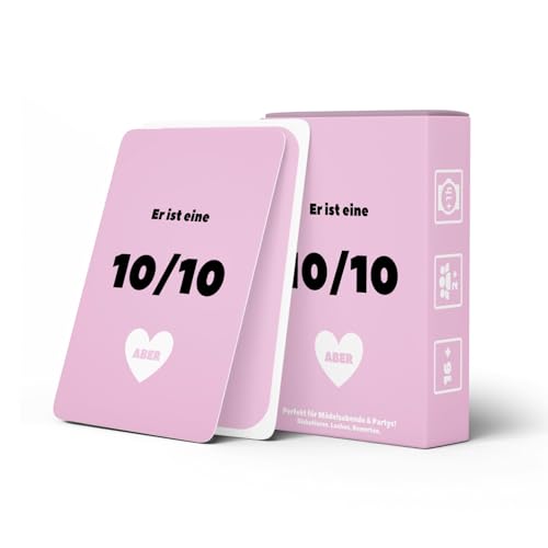 Kartenvibe - 10 von 10 Kartenspiel – Er ist eine 10/10, aber… | Das TikTok-Trendspiel für Girls’ Nights, Klassenfahrten & Partys | Lustiges 10 von 10 aber Spiel mit witzigen & tiefgründigen Fragen
