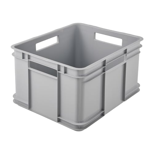keeeper Transportbox mit Tragegriffen, Euro-Box XL, 28 l, 43 x 35 x 24 cm, Bruno Eco Line, Grau (Eco Stone Grey)