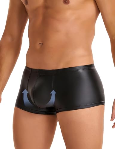 ohmydear Herren PU-Leder Boxershorts Erotisch Reizwäsche für Sex Elastisch Männer Sexy Unterwäsche Größe Größen Wetlook Slips Kunstleder Clubwear Dessous Weich Atmungsaktiv