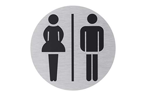 Metafranc Klebeschild Symbol: Damentoilette & Herrentoilette - Ø 75 mm - Aus Aluminium - In moderner Edelstahl-Optik - Selbstklebende Rückseite/ Beschilderung / Infoschild / Toiletten-Hinweis / 507240