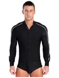Runhomal Herren Tanz-Body Bodysuit Gymnastikbody Ballsaal Samba Latein Body Gymnastik Ballettanzug Langarm Performance Tanzkostüm Schwarz L