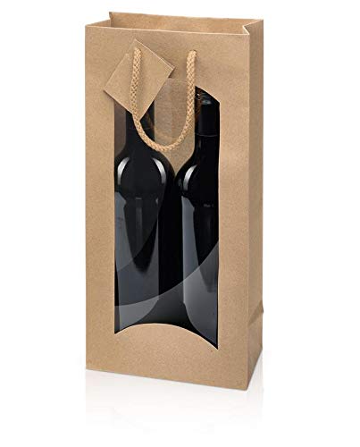 weinkarton24 10 x Weintragetasche, Weinverpackung, Flaschentasche Kraftpapier Natur (2 Flaschen)