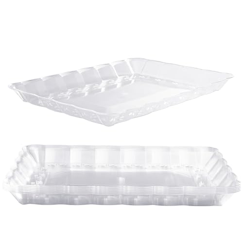MATANA 12 Plastik Servierplatten für Vorspeisen & Fingerfood - Catering, Buffets, Geburtstage, Hochzeiten, Weihnachten& Partys - Transparent, 32x24cm - Stabil & Mehrweg