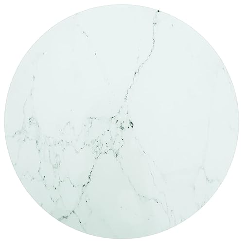 Myheimly Tischplatte Ersatztischplatte Marmorplatte Glasplatte für Esstisch Couchtisch Gartentisch Hartglas in Marmoroptik Weiß,Ø 60 cm