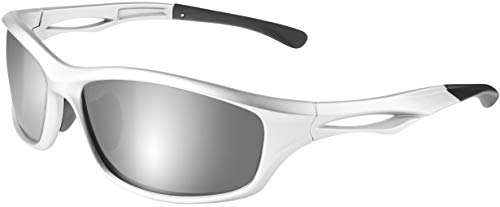 Balinco Polarisierte Sportbrille Sonnenbrille Fahrradbrille mit UV400 Schutz für Damen & Herren perfekt für Ski- und Snowboardfahrer für die Skipiste (Glossy Silver - Silver Mirror)