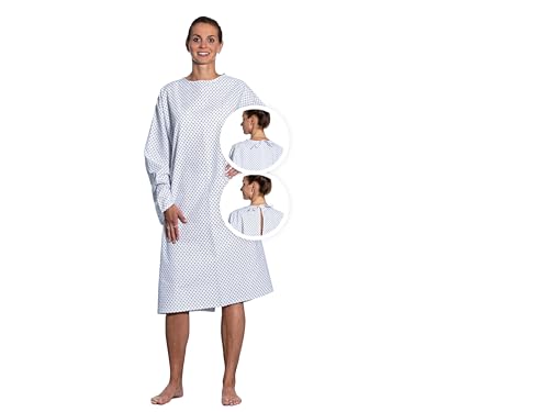 ZOLLNER Patientenhemd hinten offen - mit Langen Ärmeln und Bänderpaar im Nacken - Länge 110 cm - weiß-blau - Unisex - Mischgewebe - waschbar bis 95°C - Oeko Tex® Zertifiziert