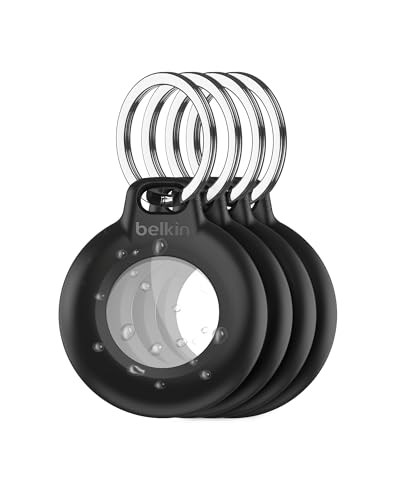 Belkin wasserfester Apple AirTag Secure Holder mit Schlüsselanhänger, robust und Kratzfest, AirTag Hülle, AirTag Accessoire für Schlüssel, Haustiere, Gepäck, Rucksäcke usw. – Schwarz (4er-Pack)