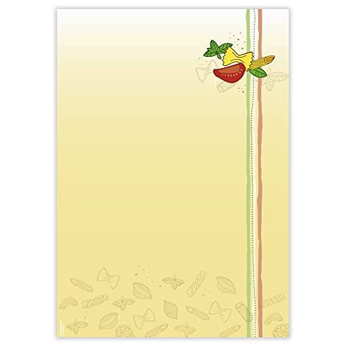Designpapier Nudelzeit DP833 – 50 Blatt Briefpapier – Hochwertiges Motivpapier Speisekarte, Menükarte, Restaurant, Nudeln, Pasta – Laser- & Inkjetdrucker geeignet – Druckerpapier A4 90g/m²