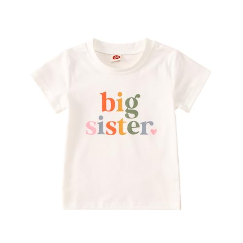 Big Sister Shirt Baby Ankündigung für Mädchen Outfits Große Schwester T-Shirt Sommer Kurzarm Tops Befördert zu Big Sister Tees Süßes Rundhals Shirts Baumwolle Hemd（Weiß,2-3Jahre）