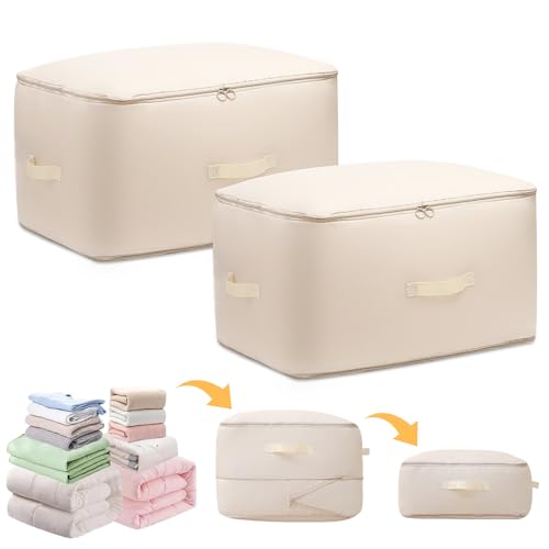 2 Stück Ultra Platz sparender selbstkomprimierender Organizer, 2025 Selbstkomprimierender Organizer, Extra Große Aufbewahrungstasche for Bettdecken Decken (XL,52x42x60CM)