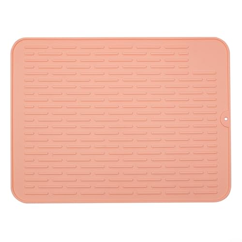 Sileduove Abtropfmatte aus Silikon, rutschfest, leicht zu reinigen, Spülbeckenmatte für die Küchentheke(Pink)