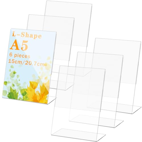 OctBird A5 Tischaufsteller Schrä,6 Stück Acryl Tischaufsteller Schräg,Glasklar L- Ständer,Menü Display Halter Ständer Tischaufsteller,Transparenter Tischaufsteller aus Kunststoff für Restaurant Theke