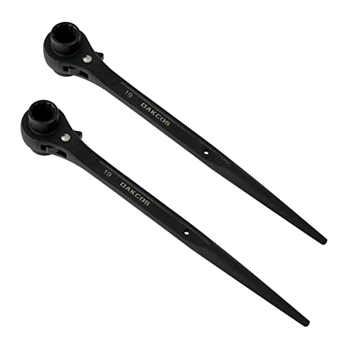 DAKCOS 2er Gerüstbauratsche 19/22 mm Gerüstratsche rechts/links umschaltbar Gerüstbauknarre aus CR-V mit korrosionsbeständiger schwarzer Phosphatierung