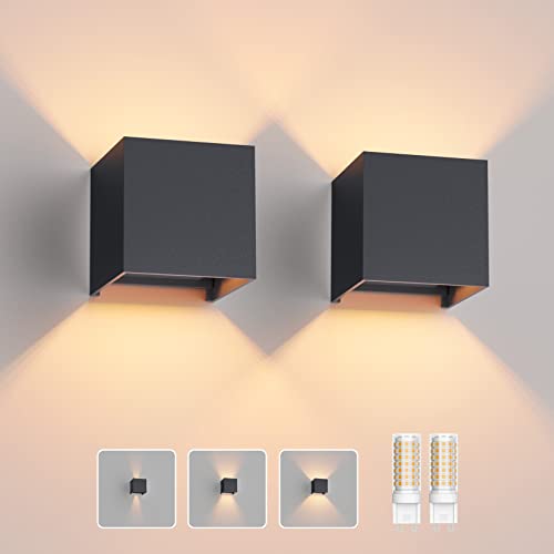 Klighten 2 Stücke LED Wandleuchte mit Austauschbarer G9 LED Lampe Warmweiß 3000K, Aluminium LED Wandlampe Innen/Aussen Einstellbar Abstrahlwinkel aussenbeleuchtung für Wohnzimmer Garten, Anthrazit
